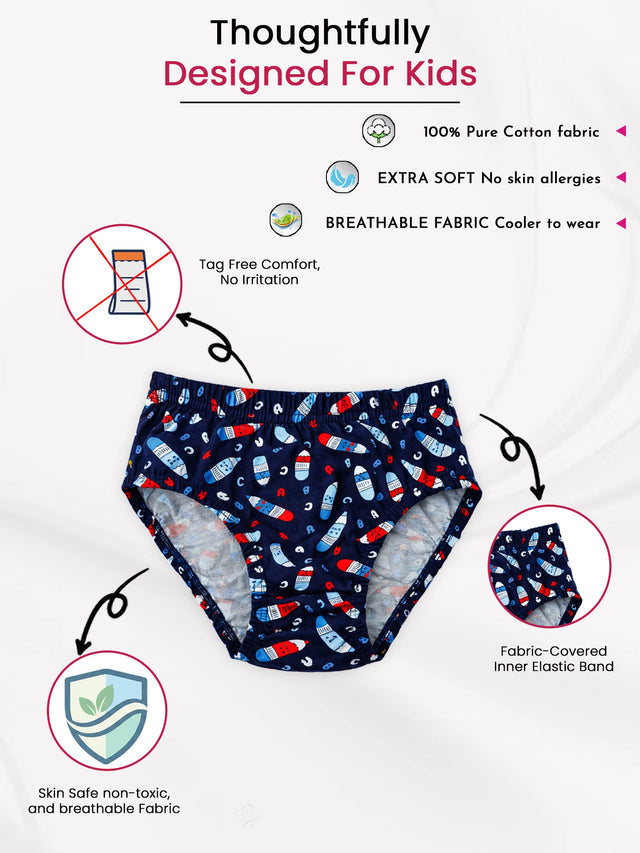 Boys 100% Cotton Innerwear Brief Inner Elastic for Everyday Innerwear Comfort, Secure Fit and Regular Use - Pack of 3