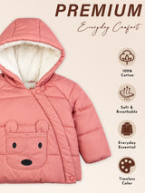 Baby Girls Polyester Quilted Hooded Winter Jacket with Full Sleeves and Comfortable Regular Outerwear Styling