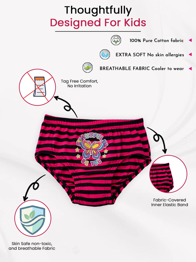 Girls 100% Cotton Panty Innerwear with Inner Elastic for Everyday Comfort and Easy Regular Use - Pack of 3