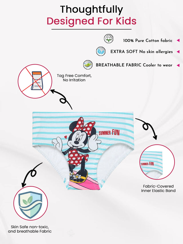 Girls Minnie & Friends 100% Cotton Innerwear Panty Inner Elastic for Everyday Innerwear Comfort, Secure Fit and Regular Use - Pack of 3