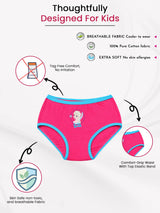 Pink girls' underwear with Elsa graphic, breathable cotton, elastic waist, tag-free comfort.