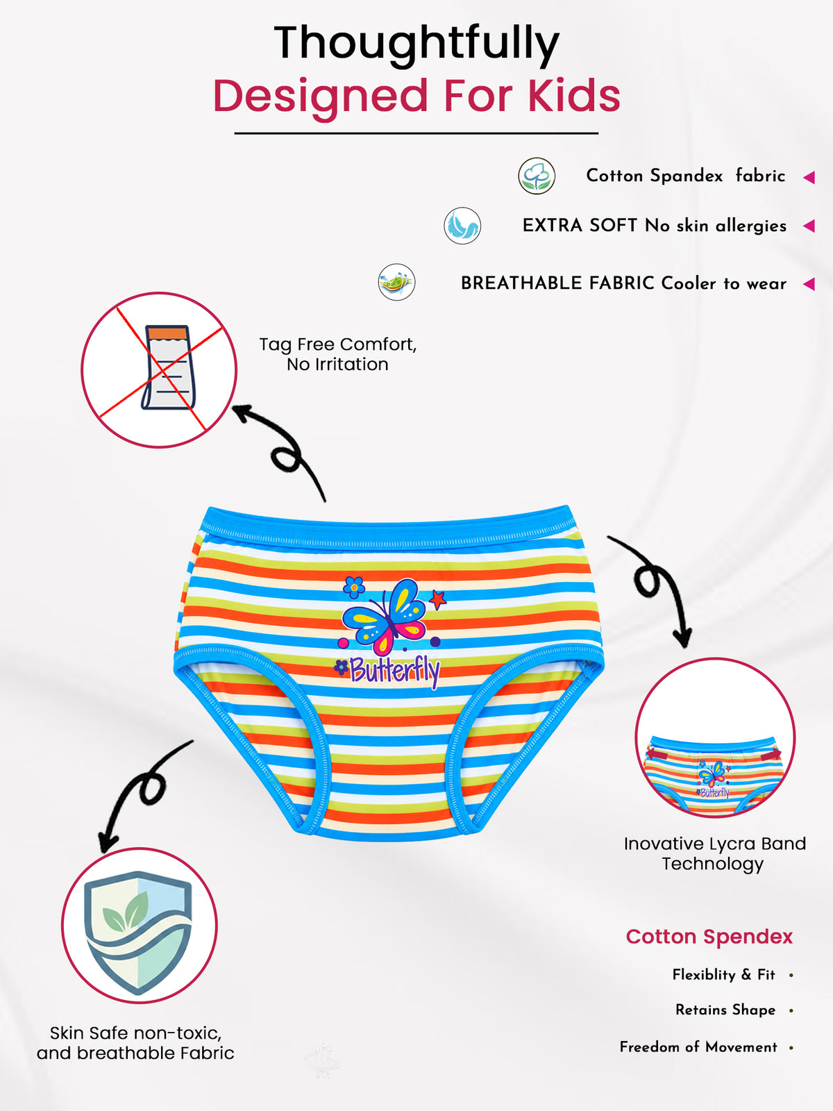 Girls 100% Cotton Innerwear Panty for Everyday Comfort, Gentle Fit and Kids Wardrobe Essentials - Pack of 3