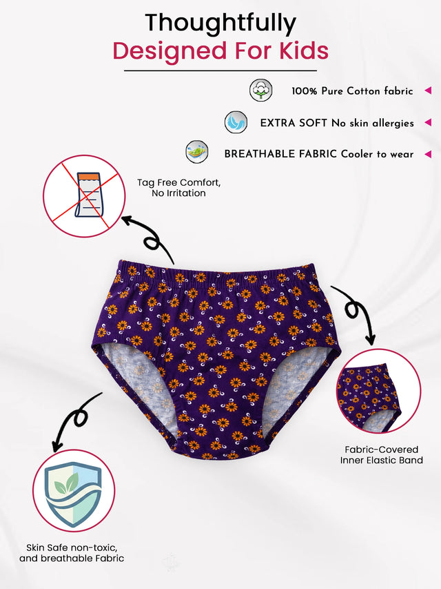 Girls 100% Cotton Panty Innerwear for Everyday Comfort, Regular Use and Wardrobe Essentials - Pack of 3