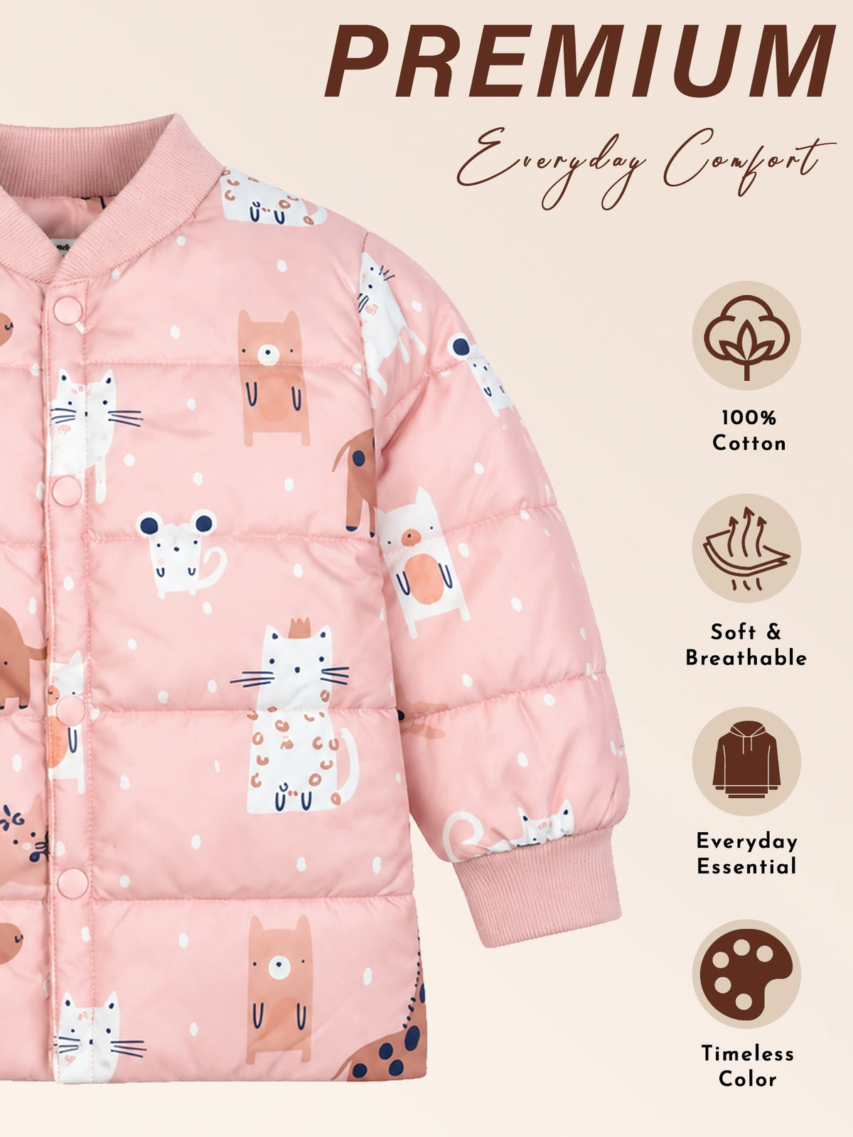 Baby Girls Polyester Quilted V-Neck Winter Jacket with Full Sleeves and Comfortable Outerwear Styling