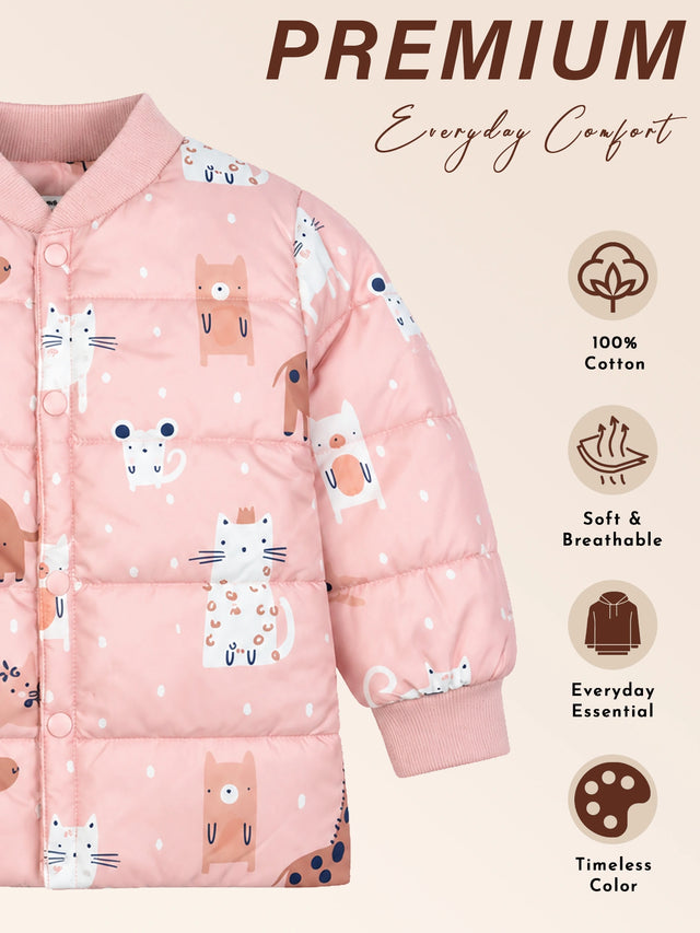 Baby Girls Polyester Quilted V-Neck Winter Jacket with Full Sleeves and Comfortable Outerwear Styling
