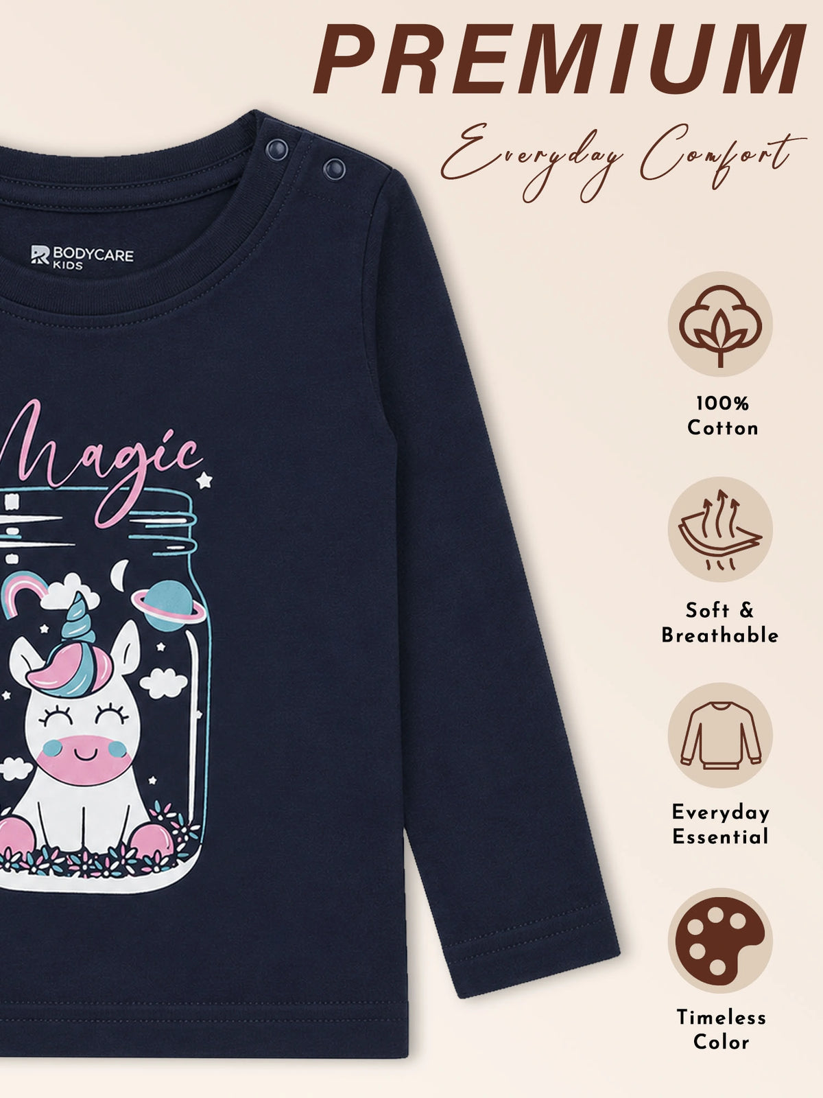Baby Girls Shoulder Open T-Shirt Full Sleeves Casual Wear Top for Easy Dressing, Playtime and Regular Use
