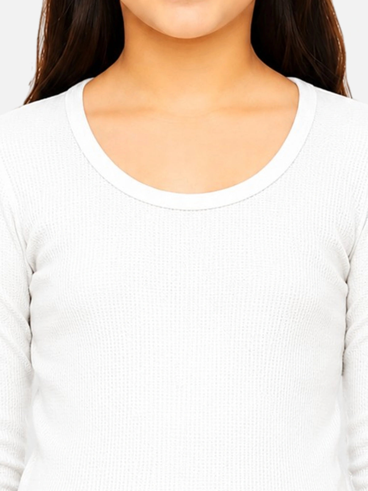 Girls Rib Eyelit Round Neck Full Sleeves Thermal Top