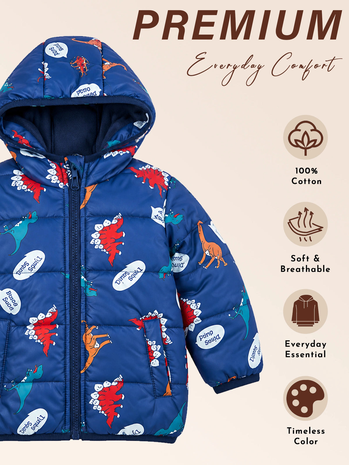 Baby Boys Polyester Quilted Hooded Winter Jacket with Full Sleeves and Comfortable Cold-Weather Outerwear