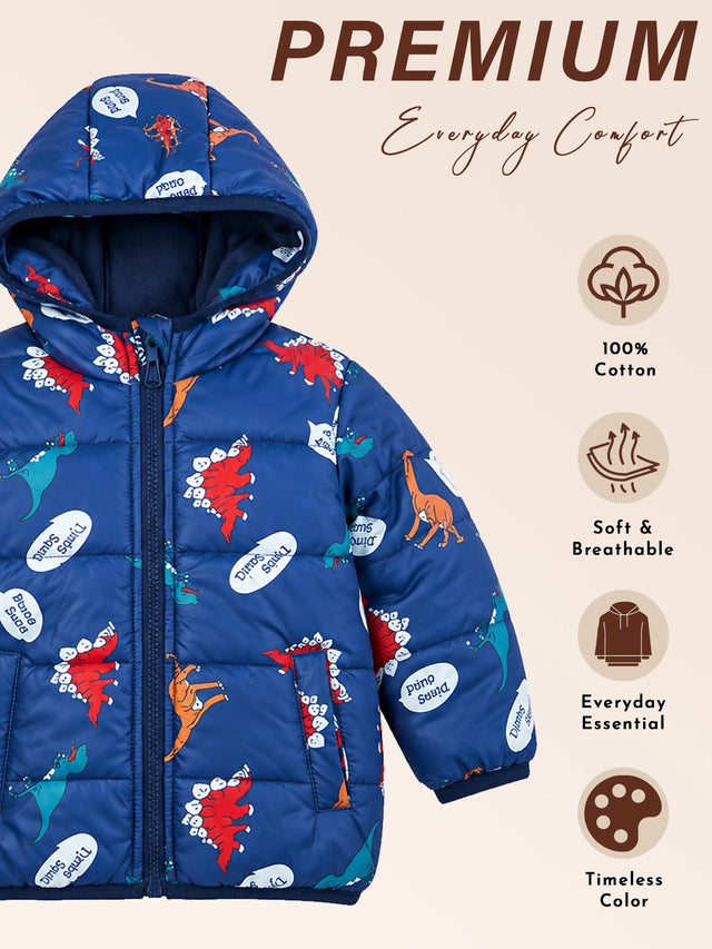 Baby Boys Polyester Quilted Hooded Winter Jacket with Full Sleeves and Comfortable Cold-Weather Outerwear