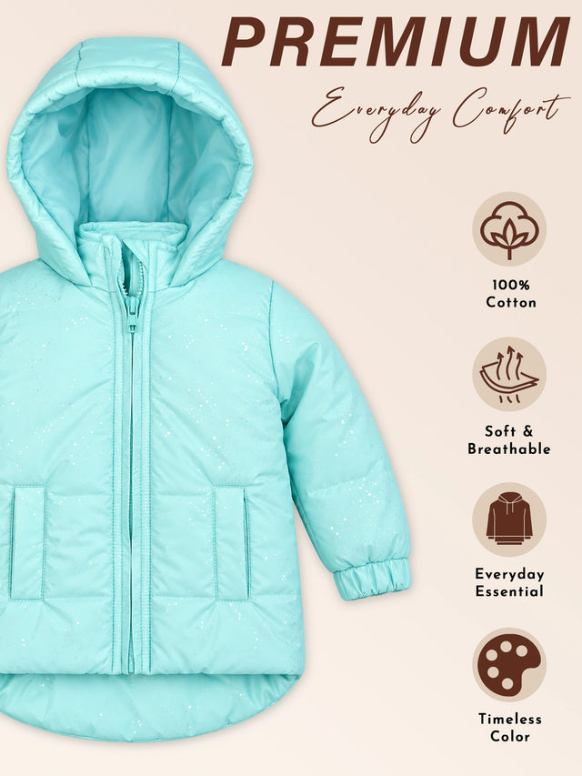 Baby Girls Polyester Quilted Hooded Winter Jacket with Full Sleeves and Comfortable Outerwear Styling