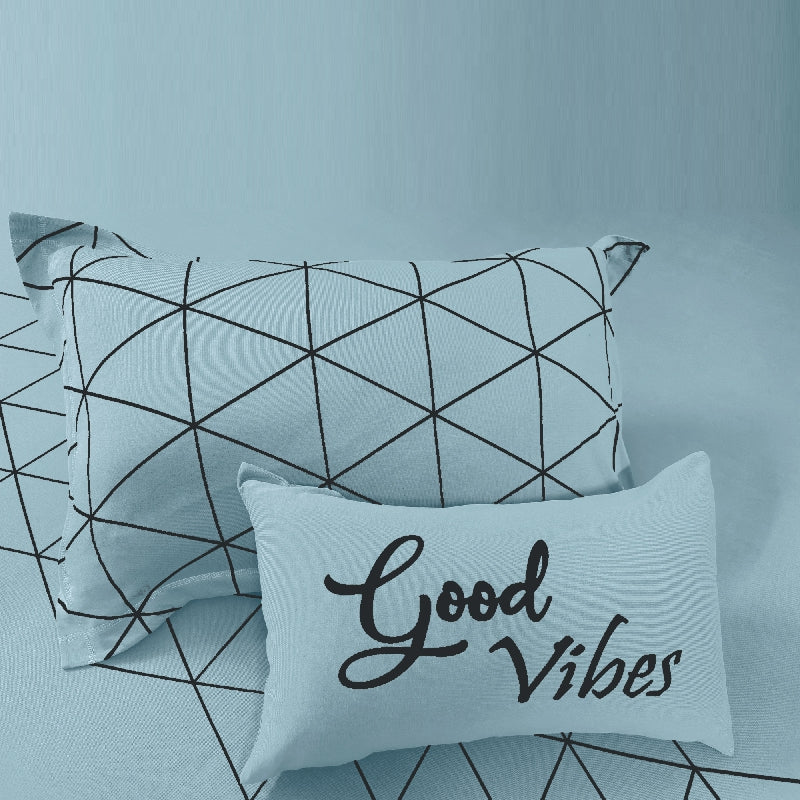 Bodycomfy 100% Cotton Hosiery King Size Fitted Bedsheet – Geometrical Panel Print