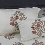King Size Cotton Bedsheet Floral Handblock Ivory