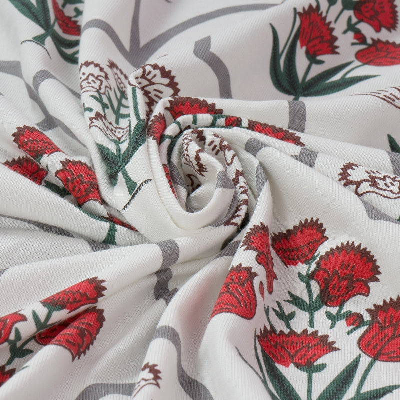King Size Cotton Fitted Bedsheet Handblock Floral - Bodycare