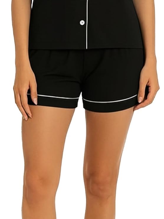 Women's Single Jersey Night Suit - Black - XL