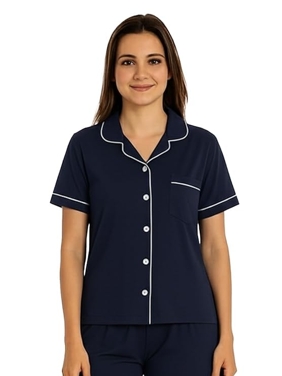 Women's Single Jersey Night Suit - Navy - XL