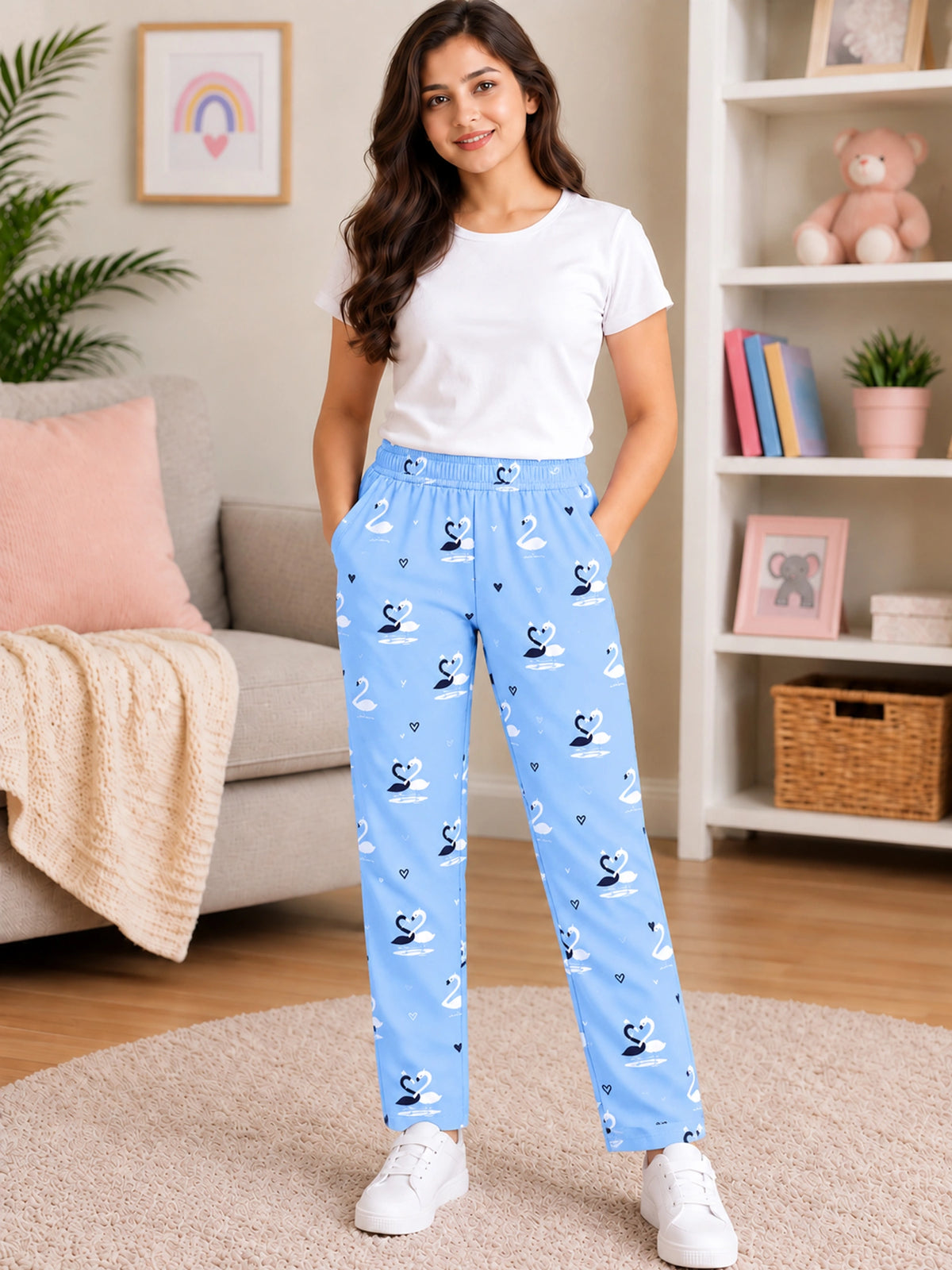 Women 100% Cotton Lower Pyjama with Side Pockets and Skinny Fit Track Pant Style for Casual Active Wear