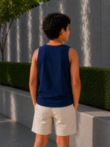 Boys Cotton Printed Sleeveless T-Shirt with Round Neck and Regular Fit for Casual Wear and Easy Movement