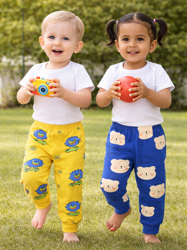 Baby Boys Self Design Pyjama with Inner Elastic for Everyday Wear, Easy Movement and Comfort - Pack of 2