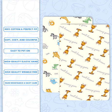 Safari Print Cotton Fitted Cot Sheet Set