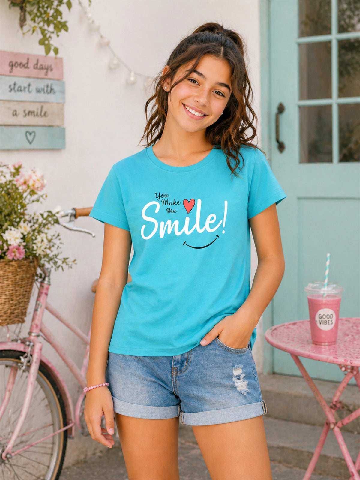 Girls Cotton Round Neck Half Sleeves T-Shirt for Casual Wear, Easy Movement and Everyday Wardrobe Use