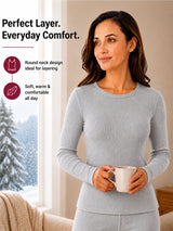 Women Round Neck Thermal Top with Full Sleeves for Cold Weather Wear, Warm Base Layer Use and Everyday Comfort