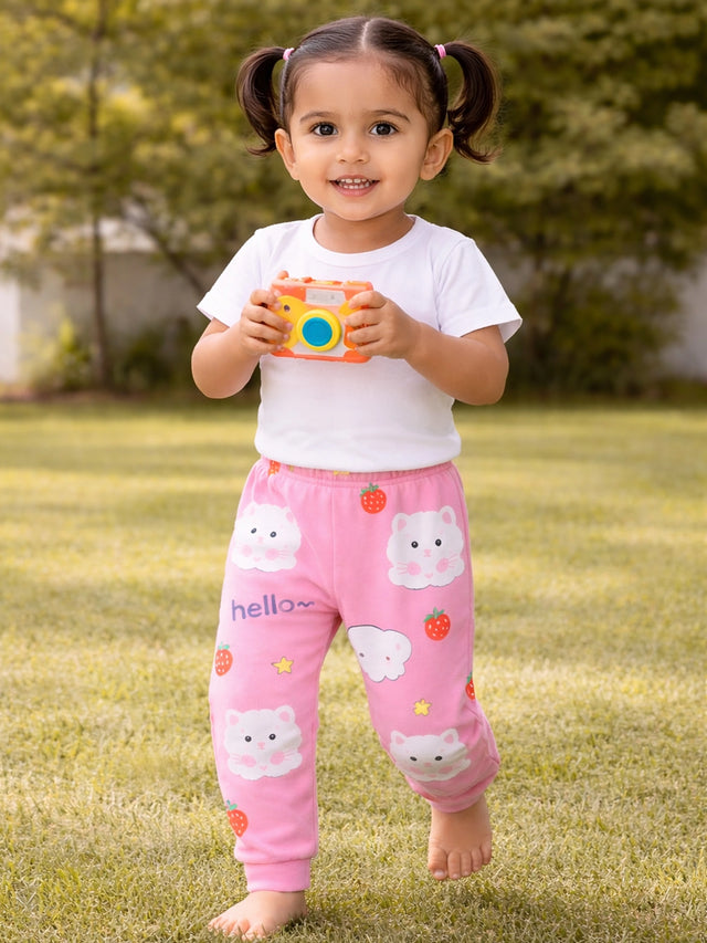 Baby Girls Cotton Pyjama Pants with Inner Elastic for Sleepwear and Everyday Nightwear Comfort - Pack of 1
