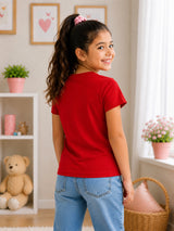 Girls 100% Cotton Printed Round Neck Half Sleeve T-Shirt for Everyday Casual Wear and Regular Comfort