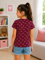 Girls Cotton Printed T-Shirt Round Neck Half Sleeves Casual Wear Top for School, Play and Everyday Outfits