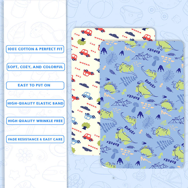 Jurassic Print Fitted Cot Sheet Pack of 2 - Bodycare