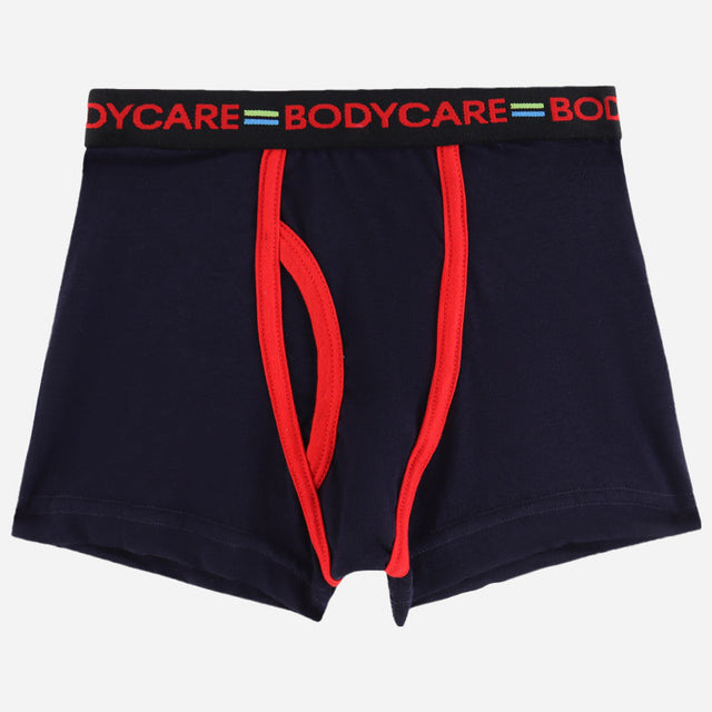 Boys navy blue boxer briefs with red trim, elastic waistband, comfortable kids innerwear