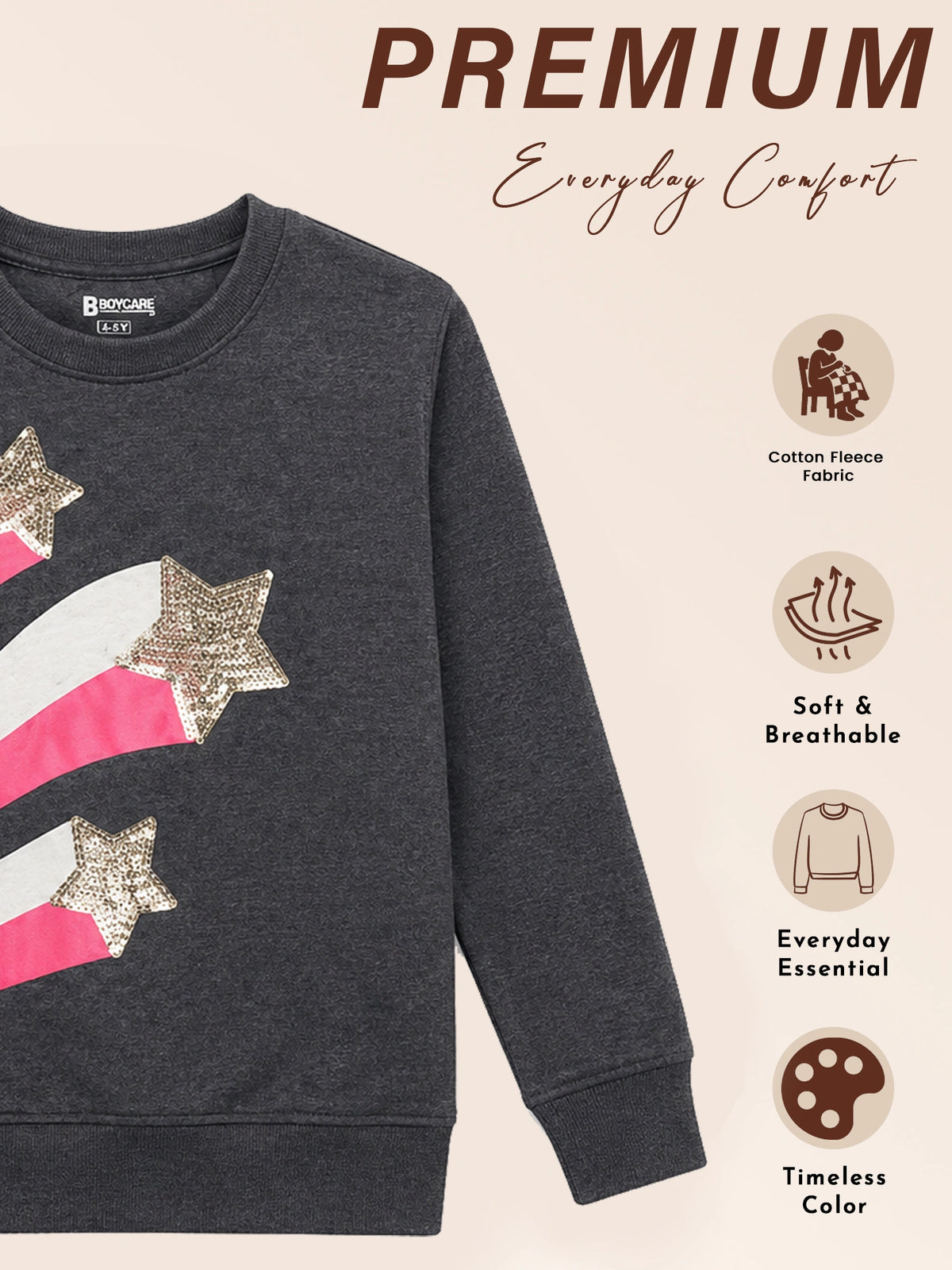 Girls Round Neck Full Sleeve Sweatshirt with Comfortable Fit for Casual Wear, Lounge Comfort and Regular Use