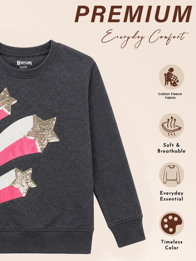 Girls Round Neck Full Sleeve Sweatshirt with Comfortable Fit for Casual Wear, Lounge Comfort and Regular Use