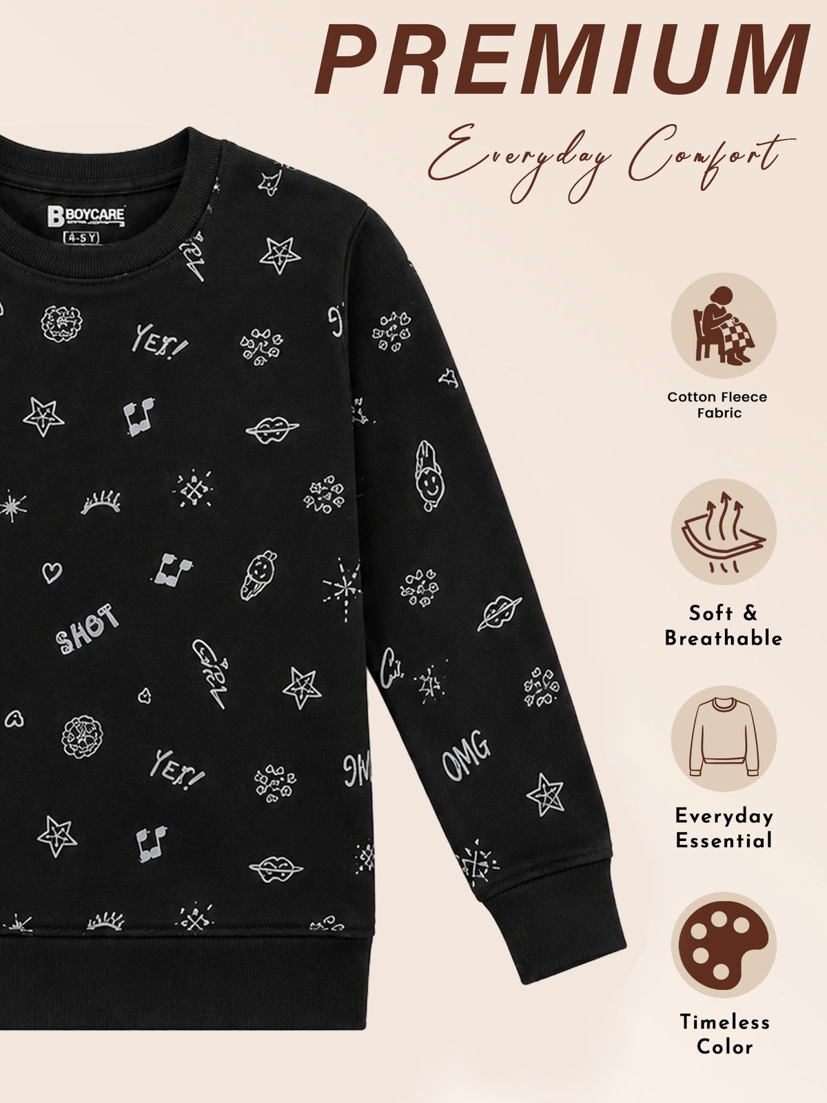 Girls Printed Round Neck Full Sleeve Sweatshirt for Casual Wear, Comfortable Coverage and Winter Wardrobe Use - Pack of 1