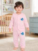 Baby Cotton Rich Front Open Full Sleeves Pajami Suit for Sleepwear Comfort, Easy Dressing and Regular Nightwear