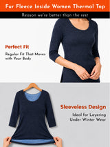 Women Thermal Top with Fur Fleece Inside and Three Quarter Sleeves, High Warmth Winter Innerwear - Pack of 1