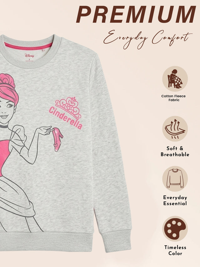 Girls Princess Printed Round Neck Sweatshirt with Full Sleeves for Casual Outfits and Everyday Comfort