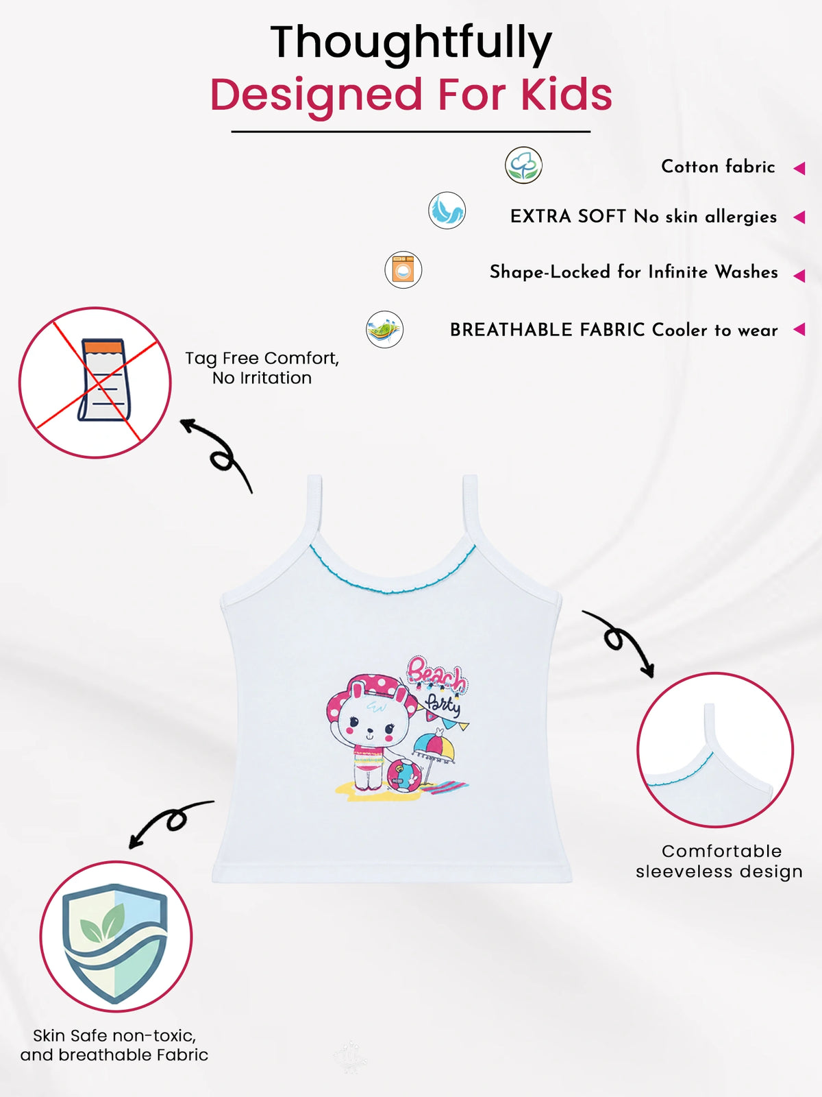 Baby Girls Cotton Rib Vest Camisole and Sleeveless Design for Comfortable Innerwear Essentials - Pack of 6