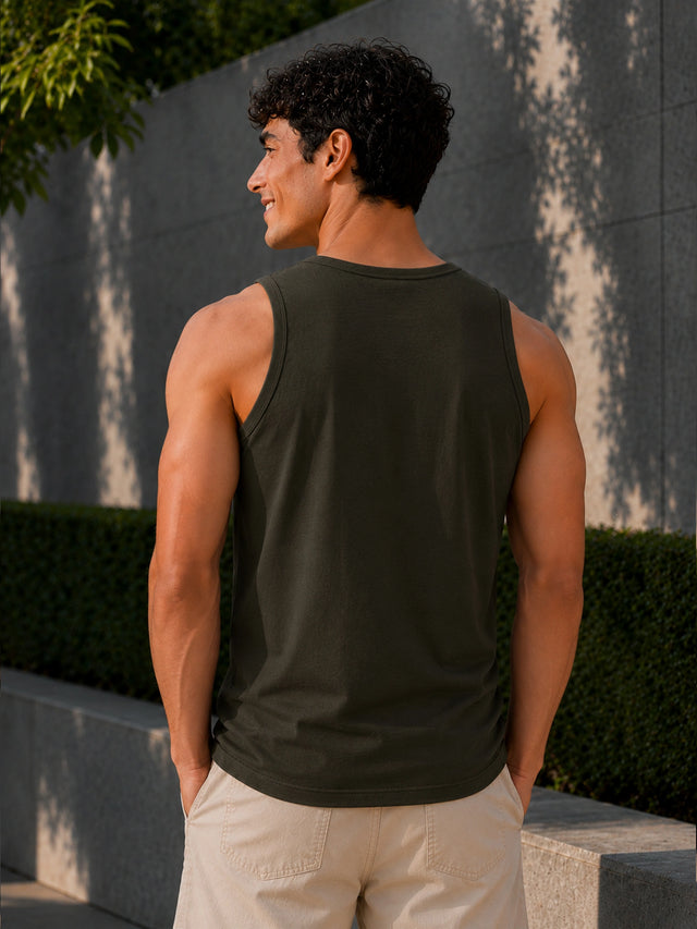 Men Cotton Printed Sleeveless T-Shirt with Round Neck, Tank Top Styling and Regular Fit for Casual Wear Comfort