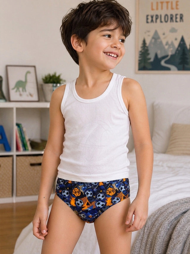 Boys 100% Cotton Innerwear Brief Inner Elastic for Everyday Innerwear Comfort, Secure Fit and Regular Use - Pack of 3