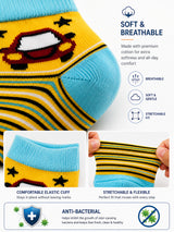 Boys Ankle Length Cotton Socks with Soft Stretchable Comfort, Antibacterial Finish and Moisture Wicking - Pack of 4