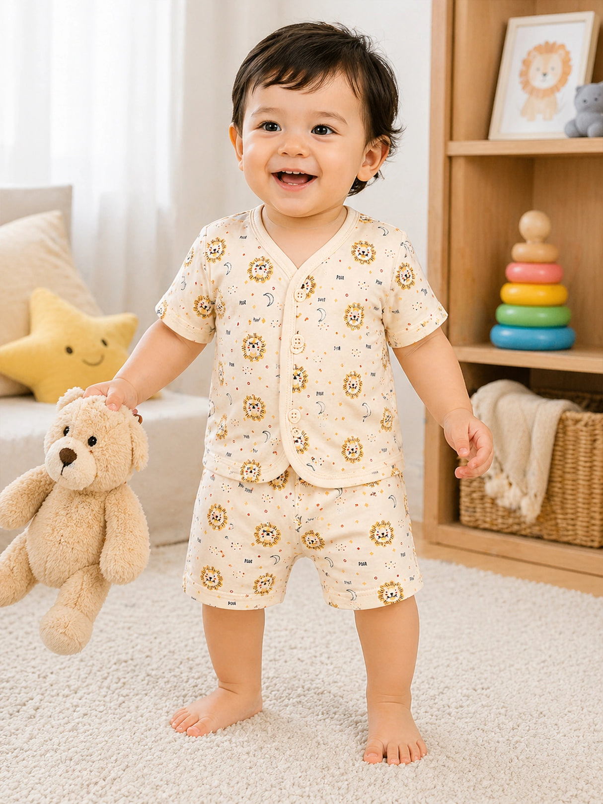Baby 100% Cotton Spandex Front Open Half Sleeves Short Suit for Everyday Comfort, Easy Dressing and Regular Wear