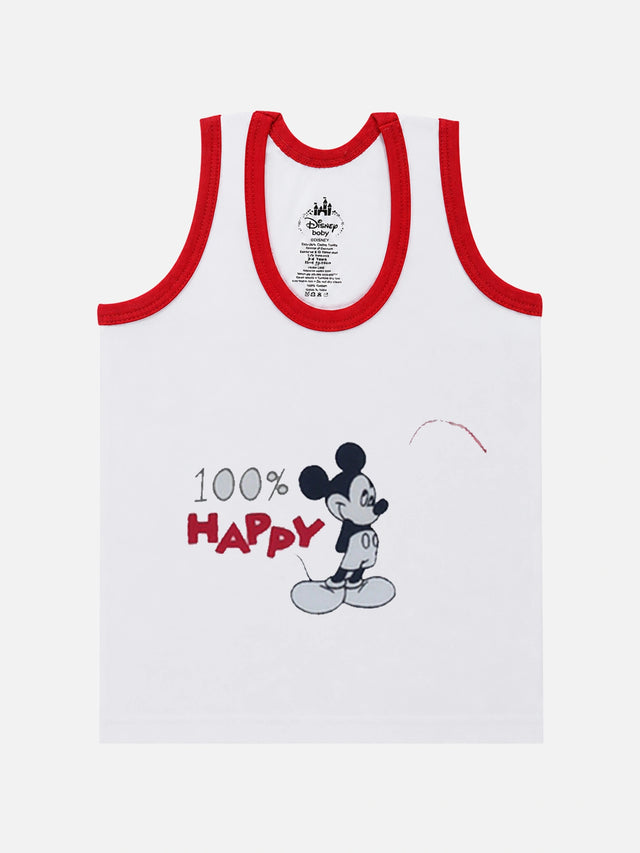 Baby Boys Mickey & Friends Innerwear Vest Cotton Regular Fit Round Neck Sleeveless for Everyday Comfort - Pack of 4