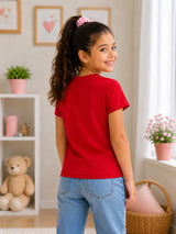 Girls 100% Cotton Printed Round Neck Half Sleeve T-Shirt for Everyday Casual Wear and Regular Comfort