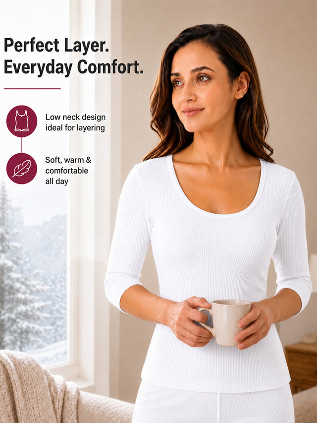 Women Antibacterial Thermal Top with Round Neck and Half Sleeves for Winter Layering and Cold-Weather Comfort - Pack of 1