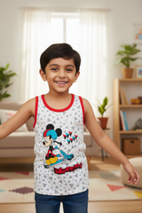 Boys Mickey & Friends Innerwear Vest 100% Cotton Skin Friendly Lightweight Sleeveless Cartoon Print for Everyday Comfort - Pack of 3