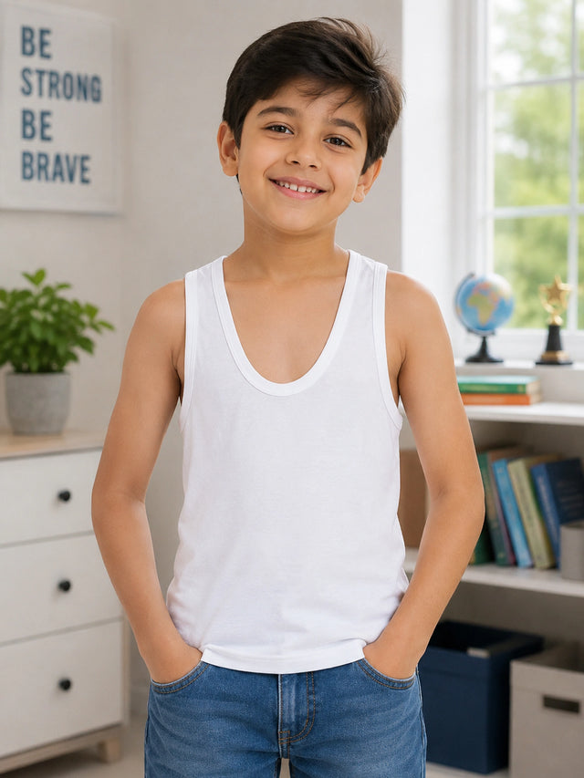 Boys Cotton Vest with Round Neck Sleeveless Design for Comfortable Innerwear Essentials and Regular Use - Pack of 6