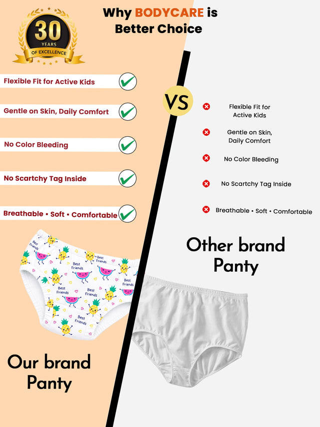 Baby Girls 100% Cotton Inner Elastic Panty with Soft Breathable Fabric for Everyday Innerwear - Pack of 3