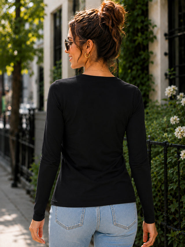 Women 100% Cotton Full Sleeves T-Shirt Round Neck with Regular Fit Solid Styling for Easy Everyday Layering