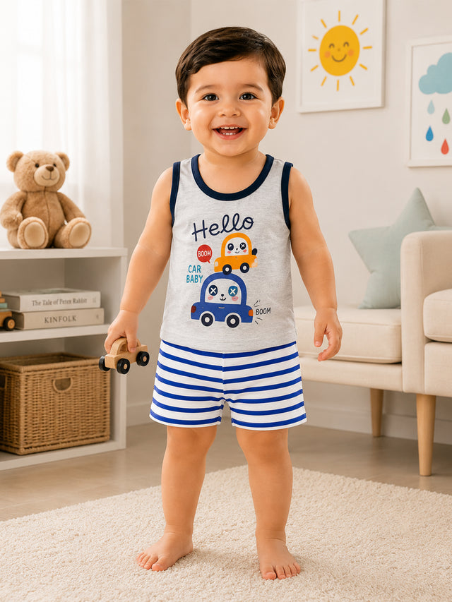 Unisex 100% Cotton Round Neck Sleeveless Baby Set for Everyday Comfort, Easy Dressing and Regular Use