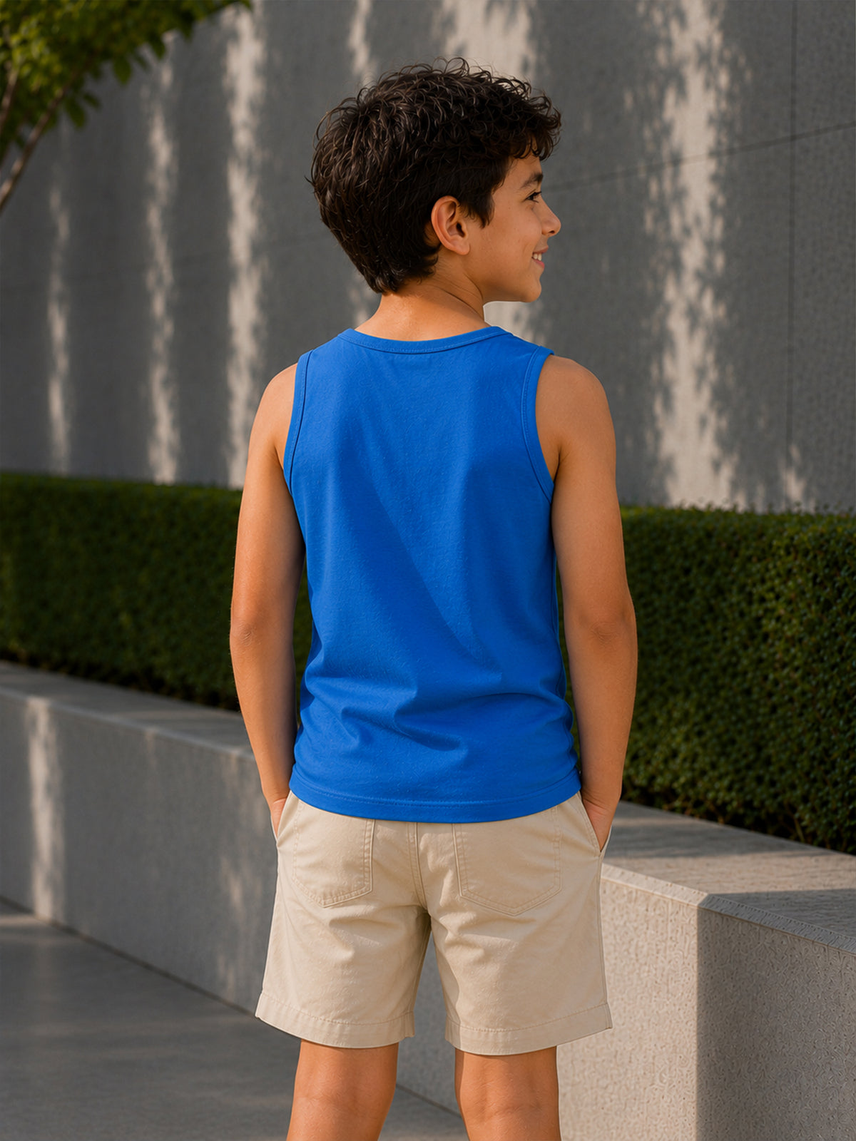 Boys Cotton Printed Sleeveless T-Shirt with Round Neck and Regular Fit for Casual Wear and Easy Movement